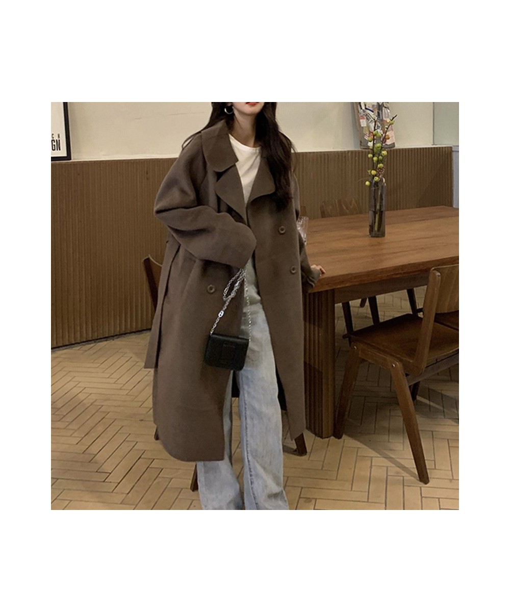 Wool Coat for Women Loose Belt Double Breasted Turn Down Collar 2022 New Fashion Elegant Office Ladies Long Women Coat $85.71...