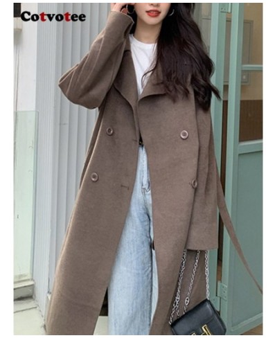 Wool Coat for Women Loose Belt Double Breasted Turn Down Collar 2022 New Fashion Elegant Office Ladies Long Women Coat $85.71...