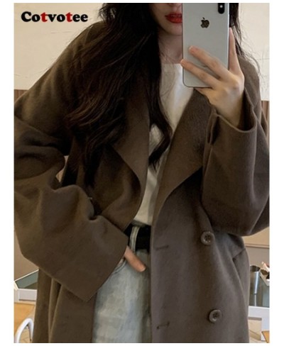 Wool Coat for Women Loose Belt Double Breasted Turn Down Collar 2022 New Fashion Elegant Office Ladies Long Women Coat $85.71...