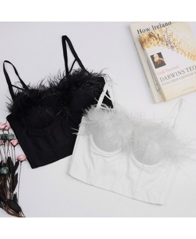 Winter Vintage Feather Crop Tops With Cups Women Sexy Nightclub Show Cropped Push Up Bralette Bra Female Corset Top $45.90 - ...