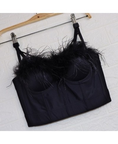 Winter Vintage Feather Crop Tops With Cups Women Sexy Nightclub Show Cropped Push Up Bralette Bra Female Corset Top $45.90 - ...