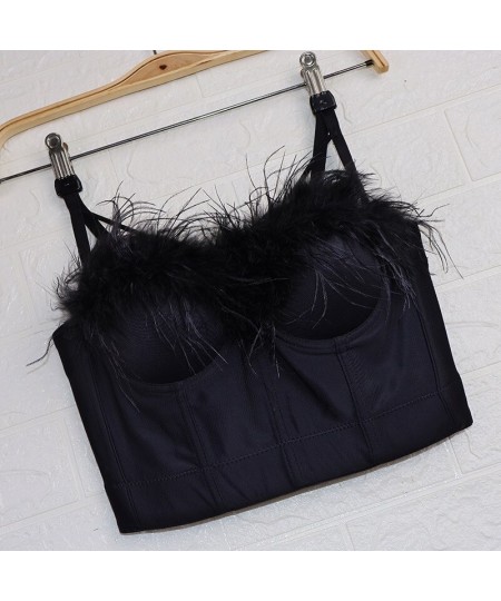 Winter Vintage Feather Crop Tops With Cups Women Sexy Nightclub Show Cropped Push Up Bralette Bra Female Corset Top $45.90 - ...