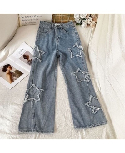 Star Embroidery Straight Casual Woman Jeans Y2K Gothic Neutral New Wide Leg Loose Hip Hop Fashion Streetwear Denim Trousers $...