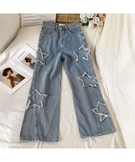 Star Embroidery Straight Casual Woman Jeans Y2K Gothic Neutral New Wide Leg Loose Hip Hop Fashion Streetwear Denim Trousers $...