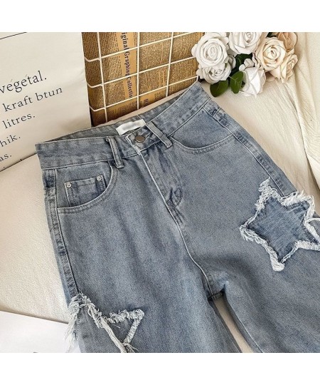 Star Embroidery Straight Casual Woman Jeans Y2K Gothic Neutral New Wide Leg Loose Hip Hop Fashion Streetwear Denim Trousers $...