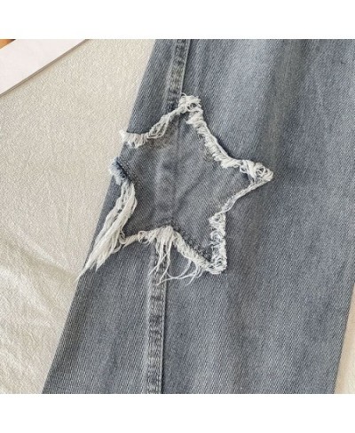 Star Embroidery Straight Casual Woman Jeans Y2K Gothic Neutral New Wide Leg Loose Hip Hop Fashion Streetwear Denim Trousers $...