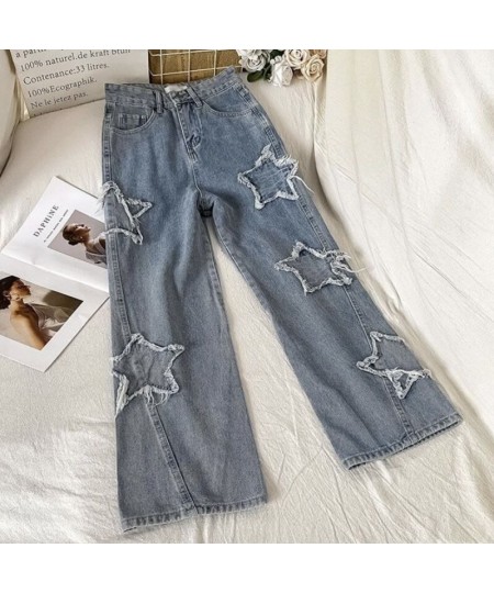 Star Embroidery Straight Casual Woman Jeans Y2K Gothic Neutral New Wide Leg Loose Hip Hop Fashion Streetwear Denim Trousers $...