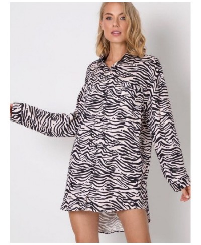 Loose Pajamas For Women Casual Print Long Sleeve Turn Down Collar Sleepwear Pocket 2023 Spring Female Nightwear Solid $41.34 ...