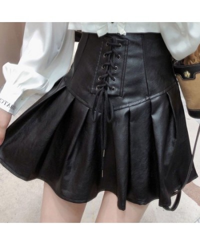 Sexy Hot Girl Lace-up Short Skirt Ladies Autumn Winter High Waist PU Leather Skirts For Womens Fashion Pleated A-line Skirt $...