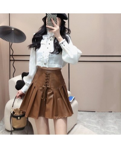 Sexy Hot Girl Lace-up Short Skirt Ladies Autumn Winter High Waist PU Leather Skirts For Womens Fashion Pleated A-line Skirt $...