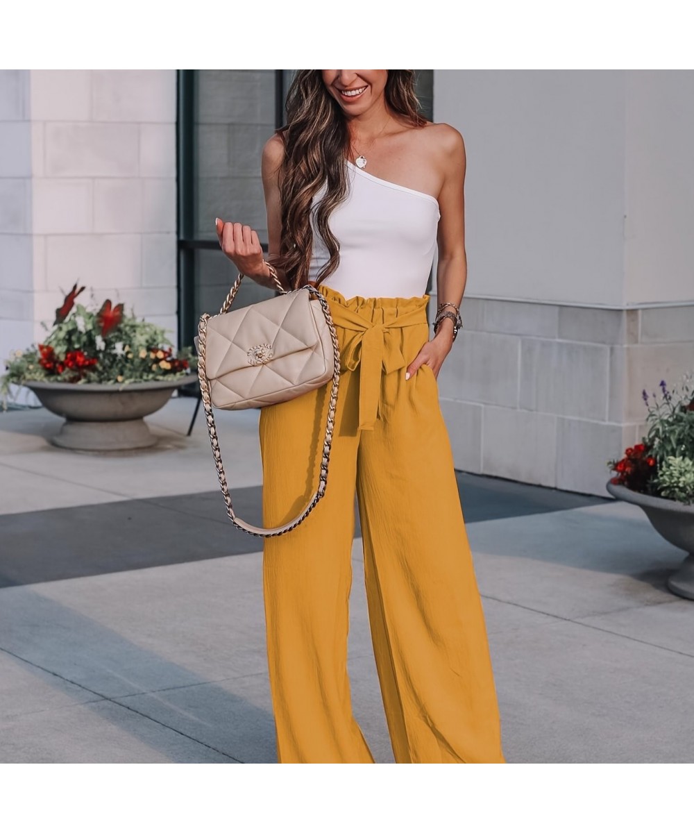 Casual Loose Lace Up Pants Solid High Waist Fashion Wide Leg Pants Women's Clothing $43.76 - Pants & Capris