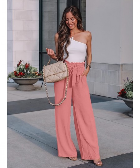 Casual Loose Lace Up Pants Solid High Waist Fashion Wide Leg Pants Women's Clothing $43.76 - Pants & Capris