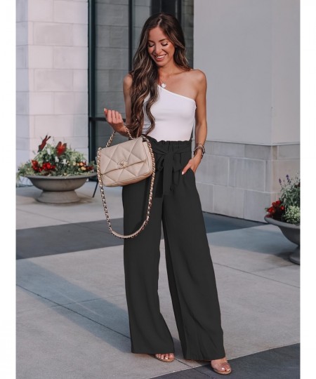 Casual Loose Lace Up Pants Solid High Waist Fashion Wide Leg Pants Women's Clothing $43.76 - Pants & Capris