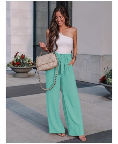 Casual Loose Lace Up Pants Solid High Waist Fashion Wide Leg Pants Women's Clothing $43.76 - Pants & Capris