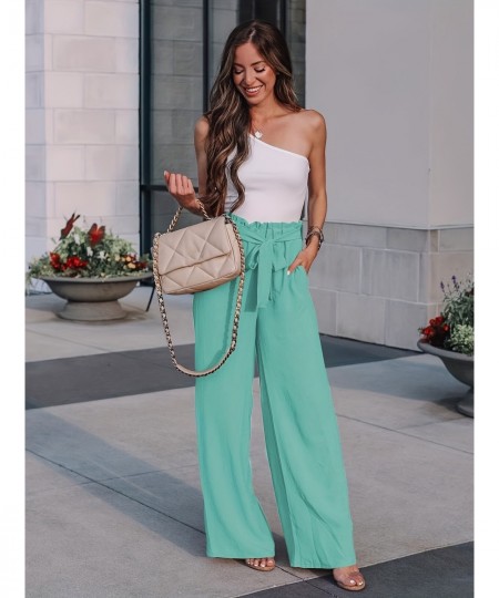 Casual Loose Lace Up Pants Solid High Waist Fashion Wide Leg Pants Women's Clothing $43.76 - Pants & Capris