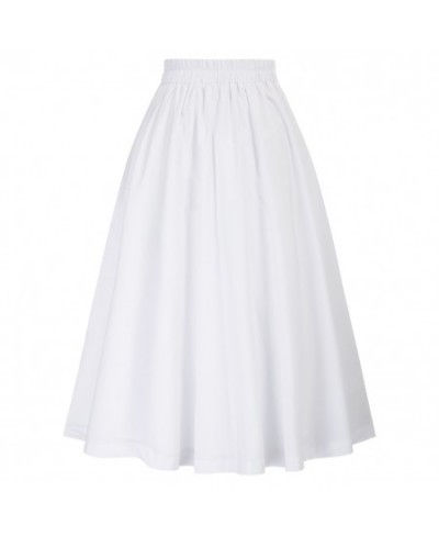 Women Vintage Skirt High Waist Buttons Decorated Flared A-Line Skirt White Knee Length School Youth Girl Lady Pleated Skirts ...