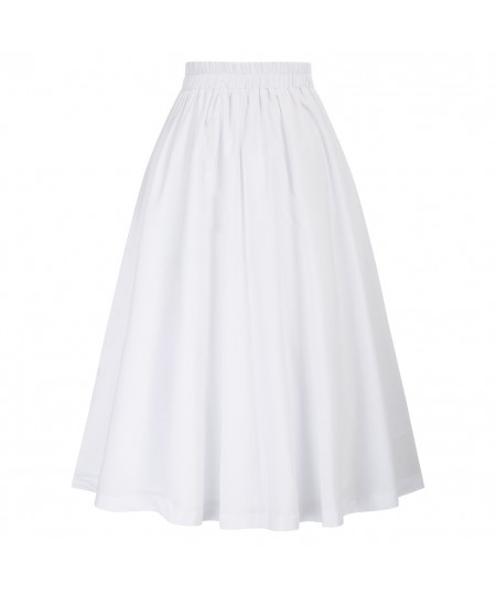 Women Vintage Skirt High Waist Buttons Decorated Flared A-Line Skirt White Knee Length School Youth Girl Lady Pleated Skirts ...