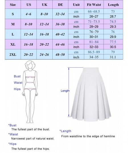 Women Vintage Skirt High Waist Buttons Decorated Flared A-Line Skirt White Knee Length School Youth Girl Lady Pleated Skirts ...