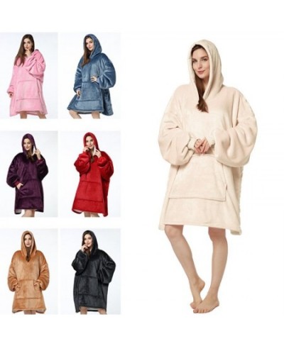 Pullover Women Winter Bathrobe Warm Flannel Sleepwear Couple Thick Sweater Hooded Big Pocket $79.81 - Sleepwears