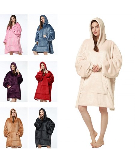 Pullover Women Winter Bathrobe Warm Flannel Sleepwear Couple Thick Sweater Hooded Big Pocket $79.81 - Sleepwears