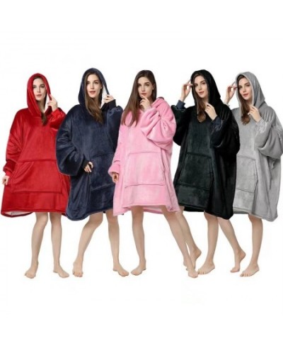 Pullover Women Winter Bathrobe Warm Flannel Sleepwear Couple Thick Sweater Hooded Big Pocket $79.81 - Sleepwears