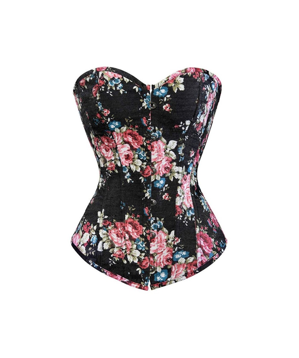 Fashion Corset Women's Vintage Floral Denim Corset Bustie Overbust Burlesque Sexy Lingerie Top Waist Cincher Body Shaper Blue...