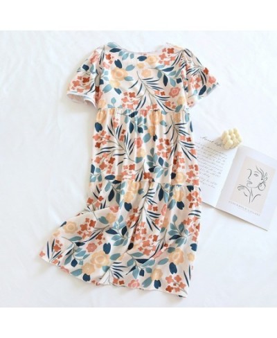 2023 New Summer Women Round Neck Short Sleeve Nightgown Viscose Sleep Shirt Sleepwear Printed Night Dress Cute Thin Nightwear...