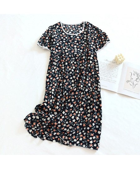 2023 New Summer Women Round Neck Short Sleeve Nightgown Viscose Sleep Shirt Sleepwear Printed Night Dress Cute Thin Nightwear...