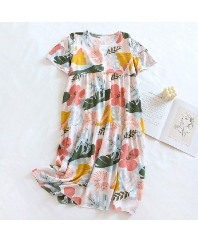 2023 New Summer Women Round Neck Short Sleeve Nightgown Viscose Sleep Shirt Sleepwear Printed Night Dress Cute Thin Nightwear...