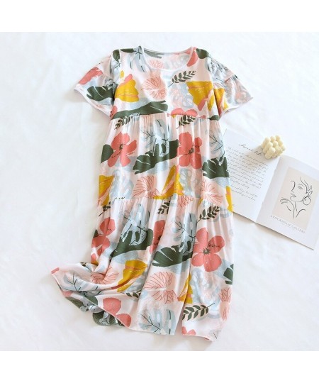 2023 New Summer Women Round Neck Short Sleeve Nightgown Viscose Sleep Shirt Sleepwear Printed Night Dress Cute Thin Nightwear...