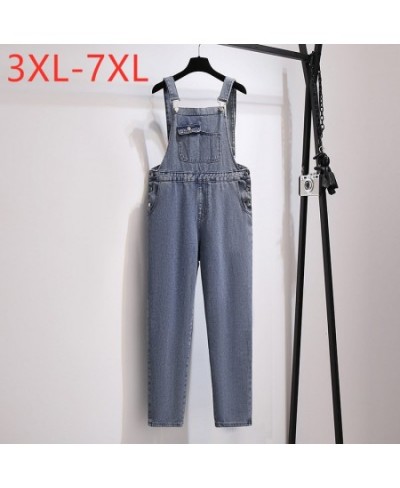 2023 Ladies Autumn Winter Plus Size Long Rompers Jeans For Women Large Cotton Blue Pocket Denim Jumpsuit 3XL 4XL 5XL 6XL 7XL ...