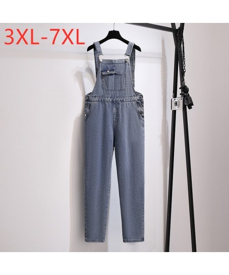 2023 Ladies Autumn Winter Plus Size Long Rompers Jeans For Women Large Cotton Blue Pocket Denim Jumpsuit 3XL 4XL 5XL 6XL 7XL ...