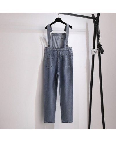 2023 Ladies Autumn Winter Plus Size Long Rompers Jeans For Women Large Cotton Blue Pocket Denim Jumpsuit 3XL 4XL 5XL 6XL 7XL ...