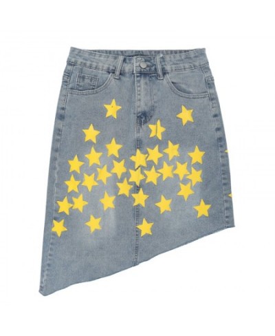 2023 Spring Summer Irregular Denim Skirt Women Fashion Streetwear High Waist Loose Star Print A-line Skirts Mujer $43.46 - Sk...