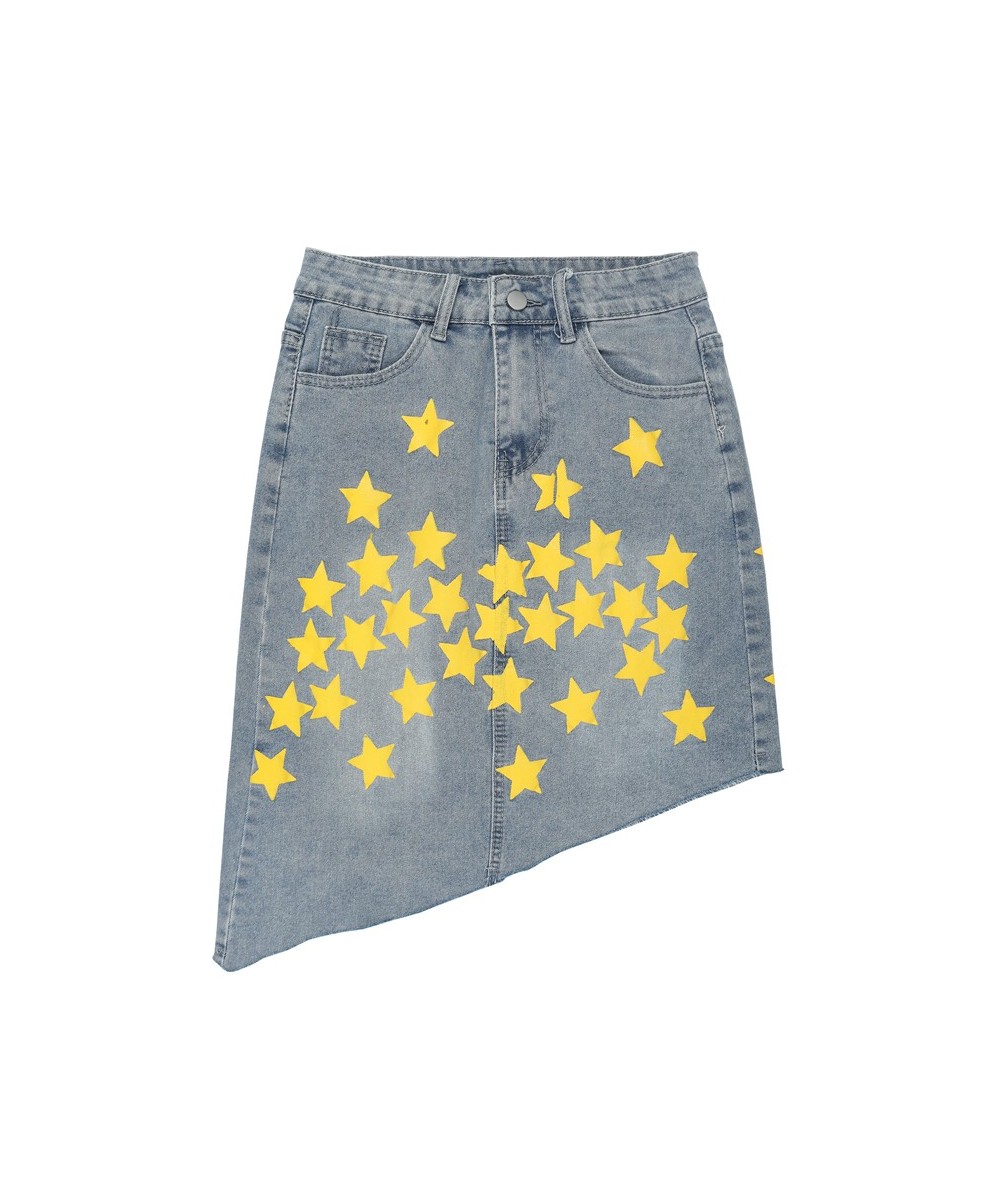 2023 Spring Summer Irregular Denim Skirt Women Fashion Streetwear High Waist Loose Star Print A-line Skirts Mujer $43.46 - Sk...