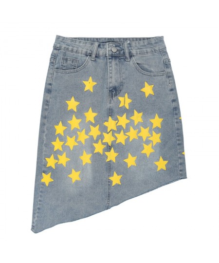 2023 Spring Summer Irregular Denim Skirt Women Fashion Streetwear High Waist Loose Star Print A-line Skirts Mujer $43.46 - Sk...