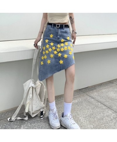 2023 Spring Summer Irregular Denim Skirt Women Fashion Streetwear High Waist Loose Star Print A-line Skirts Mujer $43.46 - Sk...