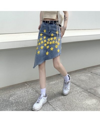 2023 Spring Summer Irregular Denim Skirt Women Fashion Streetwear High Waist Loose Star Print A-line Skirts Mujer $43.46 - Sk...