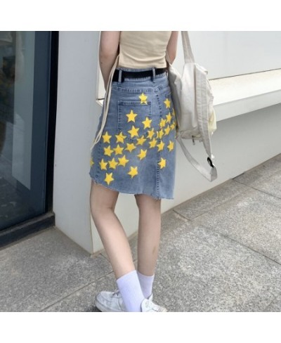 2023 Spring Summer Irregular Denim Skirt Women Fashion Streetwear High Waist Loose Star Print A-line Skirts Mujer $43.46 - Sk...