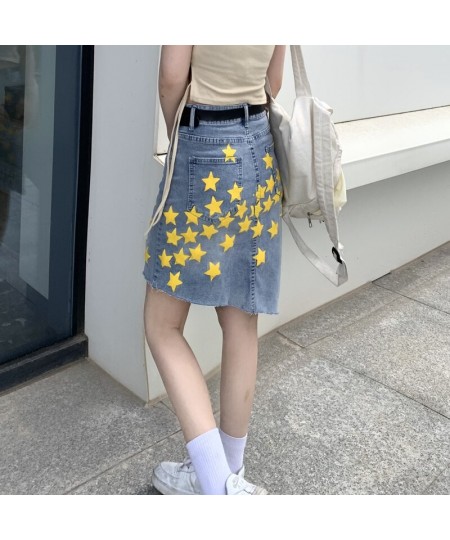 2023 Spring Summer Irregular Denim Skirt Women Fashion Streetwear High Waist Loose Star Print A-line Skirts Mujer $43.46 - Sk...