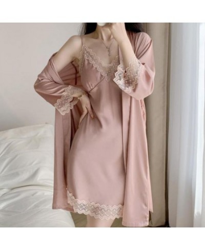 Twinset Robe Set Lace Nightgown Sexy Women Kimono Gown Suit Sleepwear Set Summer Female Nightwear Rayon Bathrobe Home Dress $...