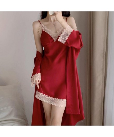 Twinset Robe Set Lace Nightgown Sexy Women Kimono Gown Suit Sleepwear Set Summer Female Nightwear Rayon Bathrobe Home Dress $...