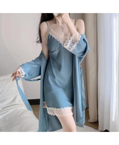 Twinset Robe Set Lace Nightgown Sexy Women Kimono Gown Suit Sleepwear Set Summer Female Nightwear Rayon Bathrobe Home Dress $...