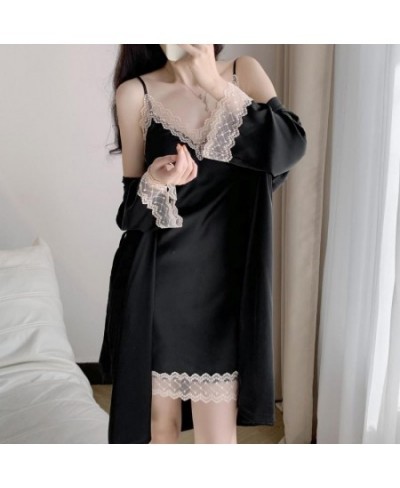 Twinset Robe Set Lace Nightgown Sexy Women Kimono Gown Suit Sleepwear Set Summer Female Nightwear Rayon Bathrobe Home Dress $...