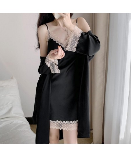 Twinset Robe Set Lace Nightgown Sexy Women Kimono Gown Suit Sleepwear Set Summer Female Nightwear Rayon Bathrobe Home Dress $...