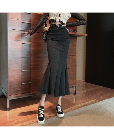 Vintage Slim High Waist Split Mermaid Skirts Women Mid-length Bag Hip Denim Skirt Lady Casual Mujer Faldas Fashion 2023 Autum...