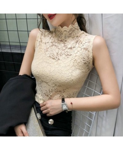 Summer 2023 Fashion Blouse Stand Collar Lace Bottomed T Shirt Women Sleeveless Top Vest Inside And Outside Wear $14.80 - Tops...