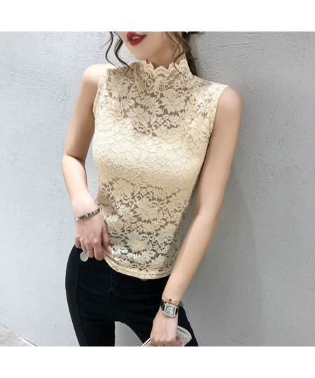 Summer 2023 Fashion Blouse Stand Collar Lace Bottomed T Shirt Women Sleeveless Top Vest Inside And Outside Wear $14.80 - Tops...