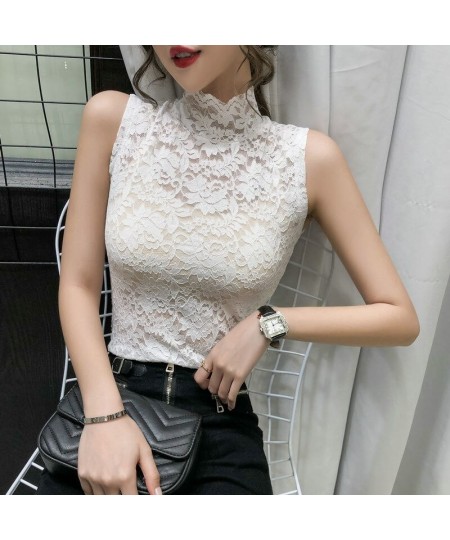 Summer 2023 Fashion Blouse Stand Collar Lace Bottomed T Shirt Women Sleeveless Top Vest Inside And Outside Wear $14.80 - Tops...