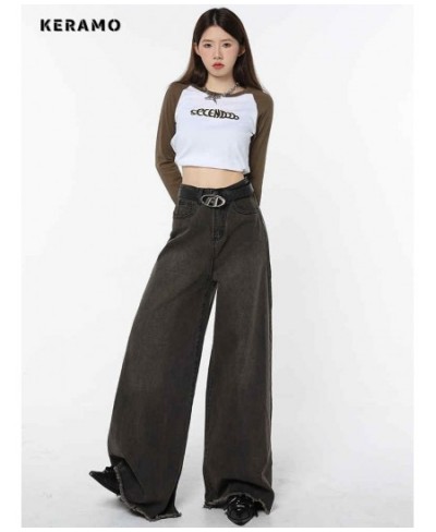 American Retro High Waist Oversized Loose Jeans Pants Women's Casual Baggy Y2K Wide Leg Grunge Streetwear Style Denim Trouser...